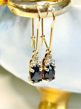 Vintage Ross-Simons Gold Vermeil Sapphire & Diamond Accent Drop Earrings